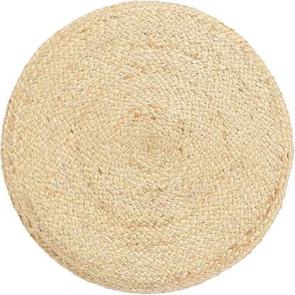 REDEARTH · Cylindrical Pouf Foot Stool Ottoman - Jute Braided Pouffe Poof Accent Sitting Footrest for Living Room, Bedroom, Nursery, Patio, Lounge & Other Rooms (Natural Gray, 18"x18"x14")
