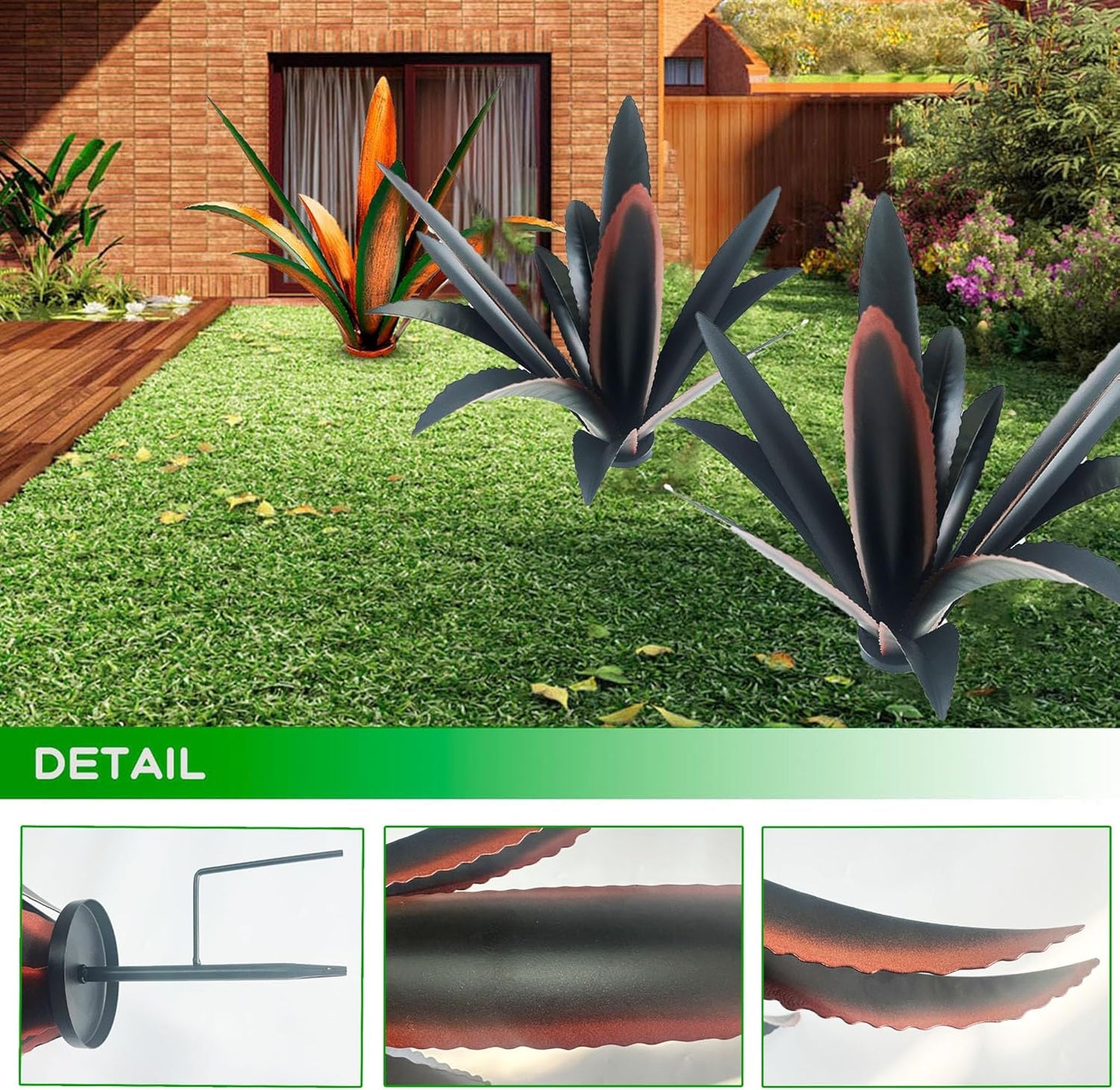 DIY Metal Agave Plant Art Yard Tequila Art Sculpture, Tequila Rustic Garden Sculpture Statue Outdoor Decor,Agave Metal Plants for Yard, Garden Lawn Ornaments (12 Leaves -Black)