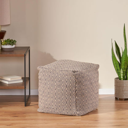 GDFStudio Boho Handmade Fabric Cube Pouf Ottoman Foot Stool - Bean Bag Floor Chair - Foot Rest Couch for Living Room Bedroom,Dark Gray and Brown,15"" x 15"" x 15"", Sovereig,brown Beige Yellow