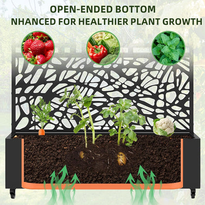 Casaphoria Metal Raised Garden Bed with Trellis and Wheels, 72"x47"x16" Planter Box for Climbing Plants, Vegetables & Vines, Features Drainage Holes and Privacy Screen, Black(Parallel&Louvered)