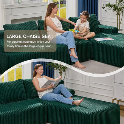 Hobestluk Modular Sectional Sofa Couches 108" L-Shape Couch 3 Seat Modular Sofa Memory Foam Sectional Couches for Living Room, Boneless Couch with Oversized Chaise (Green, Right Facing)