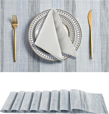 Leetaltree LightSteel Blue Placemats Set of 8 - Heat Resistant Non-Slip Place mats for Dining Table, Washable Durable PVC Vinyl Woven Table Mats（LightSteel Blue, 8）