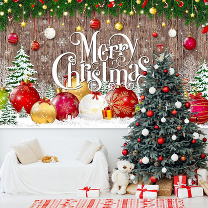 Irenare Christmas Backdrop Merry Christmas Banner Party Decoration Xmas Photography Background Photo Props for Winter Holiday New Year Eve Family Party Decoration Supplies(Large Xmas Ball)