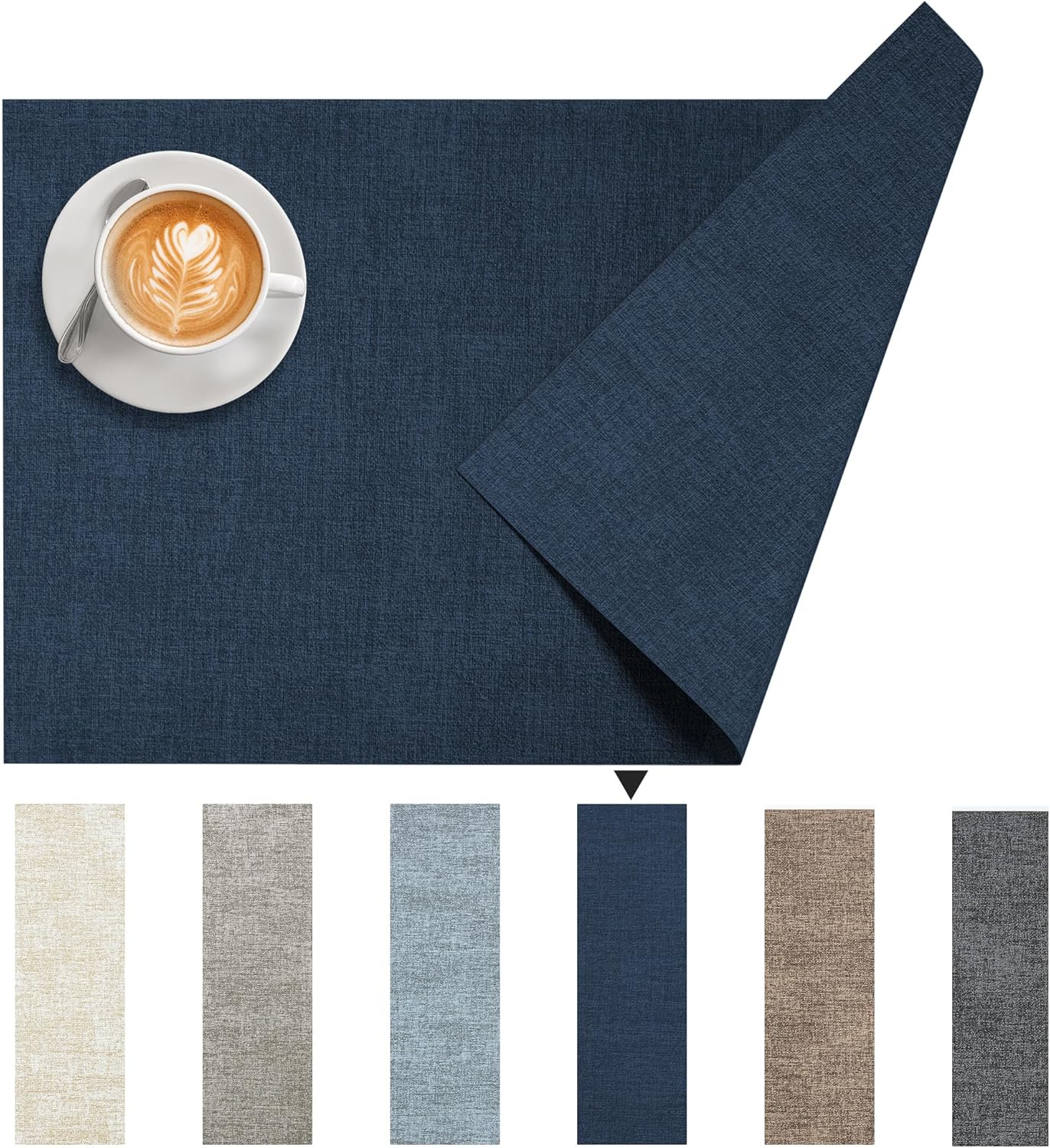 DOLOPL Placemats Set of 6, Reversible Wipeable & Heat Resistant Place Mats, Modern Faux Leather Table Mats for Kitchen, Neutral Waterproof Tablemats for Dining Table Decor, Wedding, Party(Navy Blue)