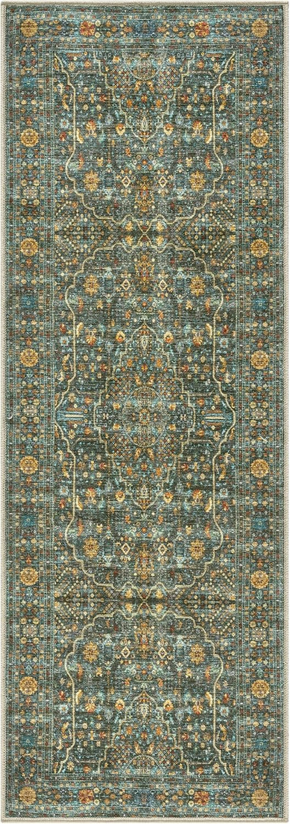 Keen Home Design 2x10 Rug - Machine Washable Runner Rug with Non-Slip Backing, Ideal for Hallway, Entryway, Kitchen, Laundry Room - Vintage, Easy Clean, Durable, Low Pile - (2'6" x 10')