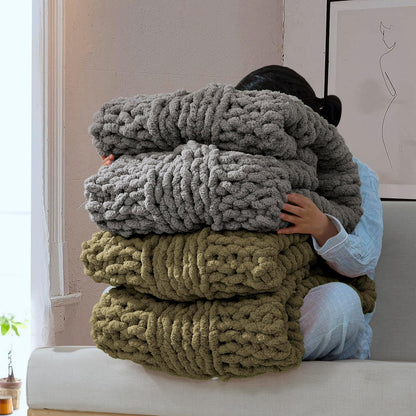 Chunky Knit Blanket Throw - 100% Hand Knitted Chunky Throw Blanket for Couch, Thick and Warm Blanket for Winter, Dark Grey, 50x60 Inches