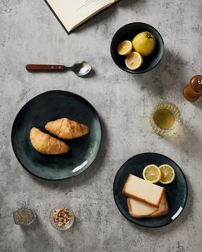 Famiware Ocean Round Plates and Bowls Set, 18 Pieces Dinnerware Sets, Dishes Set for 6, Reactive Glaze, Microwave and Dishwasher Safe, Scratch Resistant, Deep Forest