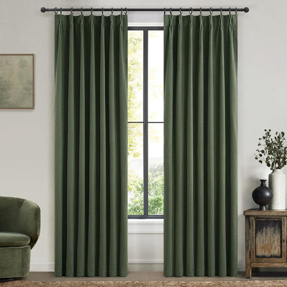 Dark Olive Green Bedroom Curtains 92 Inch Length 2 Panels Set Burg,Pinch Pleated Decorative Blackout Drapes Thermal Insulating Window Full Light Blocking Linen Blend Sunroom Pine (40"Wx92"Lx2 Loden)