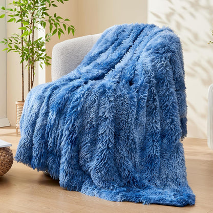 GONAAP Fuzzy Faux Fur Throw Blanket Twin Size Indigo Super Soft Cozy Plush Fuzzy Shaggy Blanket for Couch Sofa Bed (Indigo, Twin(60"x80"))