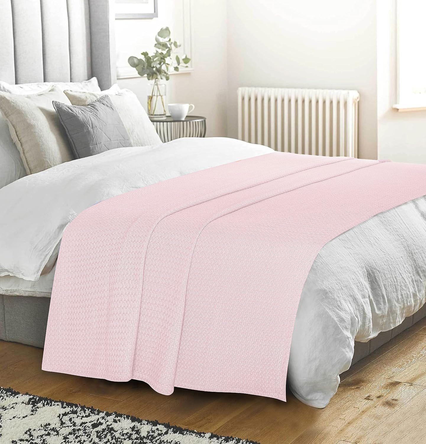 BELIZZI HOME 100 Cotton Bed Blanket, Breathable Bed Blanket Twin Size, Cotton Thermal Blankets Twin, Perfect for Layering Any Bed for All Season, Baby Pink