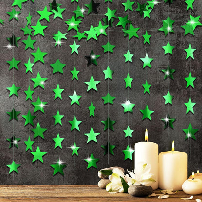 Patelai Glitter Star Garland Banner Decor 130 Feet Star Hanging Bunting Banner Twinkle Backdrop for Homecoming Classroom Wedding Birthday Halloween Christmas Party Supplies(Green)