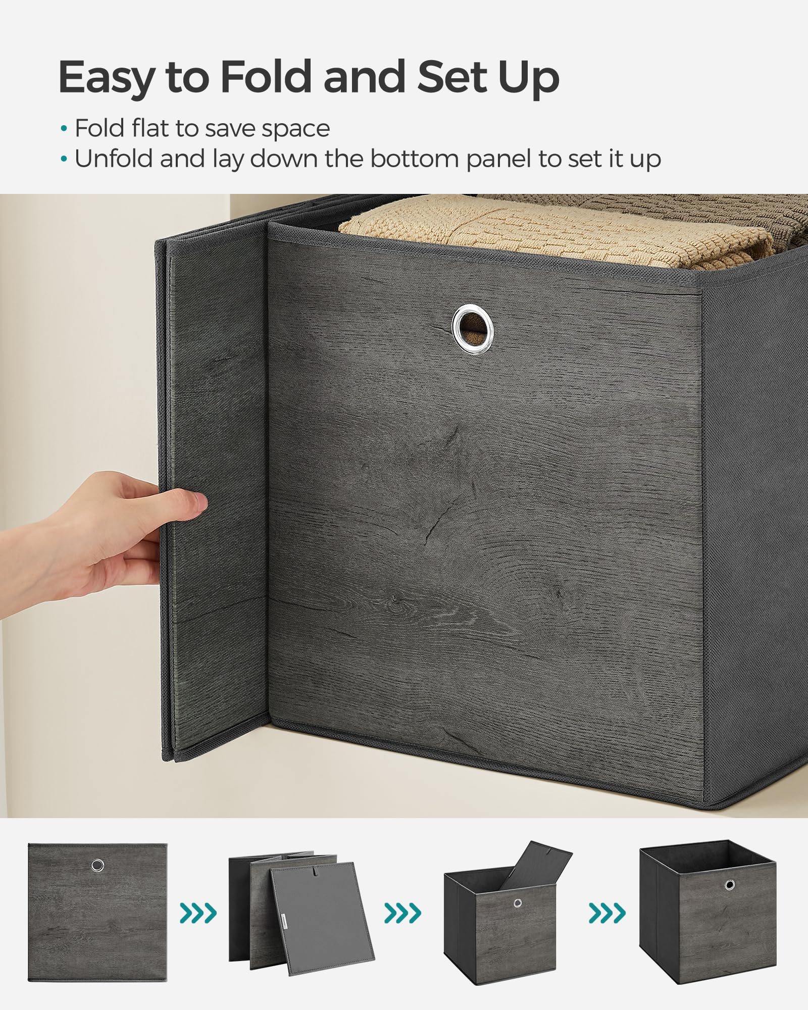 SONGMICS Storage Cubes, Set of 6, 13-Inch Foldable Closet Organizers