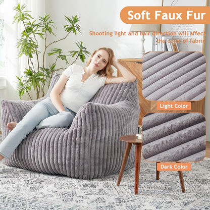 Giant Bean Bag Chairs for Adults with Filling Plush Fluffy Bean Bag Chairs for Teens with Armrests Comfy BeanBag Lazy Couch Sofa Chair for Bedroom Living Room Reading