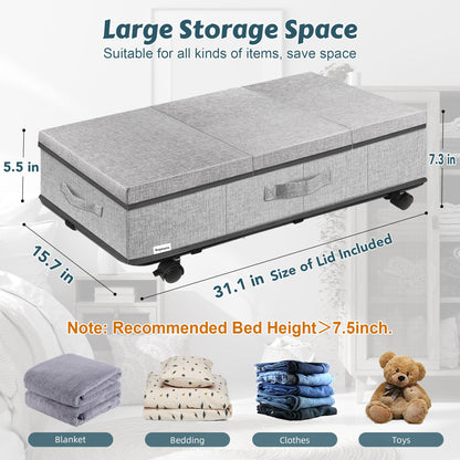Supowin Under Bed Storage with Wheels, 2Pack Rolling Underbed Storage