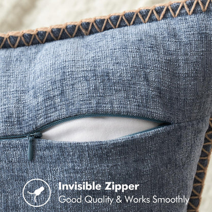 MIULEE Pack of 2 Couch Throw Pillow Covers 12x20 Inch Dark Grey Blue Farmhouse Decorative Pillow Covers with Stitched Edge Soft Chenille Solid Dyed Spring Pillow Covers for Sofa Bed Living Room
