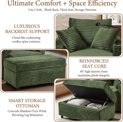 Accent Chair with Storage Ottoman Upholstered Living Room Chairs for Reading Chair with Chaise Lounge Chairs Indoor, Comfortable Armchair for Bedroom