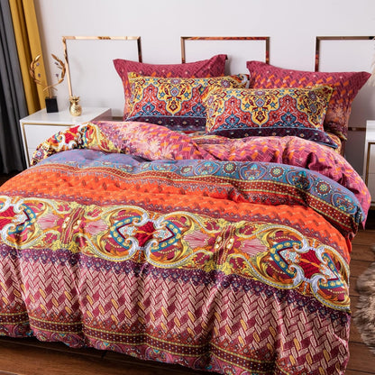 ABREEZE Bohemian Duvet Cover Set Colorful Orange Boho Retro Bedding Set Damask Paisley Cotton Duvet Cover Tribal Reversible Bedding Exotic Style Comforter Cover 3-Piece King