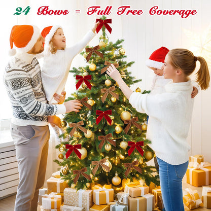 Camel Velvet Bows for Christmas Tree Decorations, 24 Pcs Premium Velvet Ribbon Bows, Christmas Tree Ornaments for Xmas Wreaths, Gift Toppers & Holiday Home Decor(1" Width, 3.5x3.5 Inch)