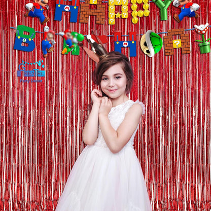 GREATRIL Red Fringe Curtains Party Streamers Backdrop Foil Tinsel Curtain Decoration for Stranger Theme Party Christmas Valentines Day Party 2 Pack