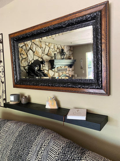 joelsantiques 72 Inch Wooden Floating Shelves for Wall - 72x8x2 in - Made of Natural Wood - Long Wall Shelves for Bedroom - Perfect for Living Room, Kitchen - Black