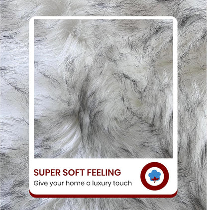 LAMBZY Faux Sheepskin Hypoallergenic Free Shape Silky Shag Rug, Luxury Shaggy Plush Carpet for Bedrooms Living Rooms Sofa Floor Rugs (Octo 8 Pelts 6'x8', White with Black Tips)