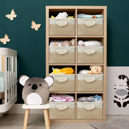 SIMPLE HOUSEWARE Large Fabric Storage Bin, 15.7" x 12" with Braided Handles, 3 Pack, Beige