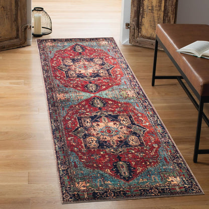 Keen Home Design 2x12 Rug - Machine Washable Runner Rug with Non-Slip Backing, Ideal for Hallway, Entryway, Kitchen, Laundry Room - Vintage, Easy Clean, Durable, Low Pile - (2'6" x 12')