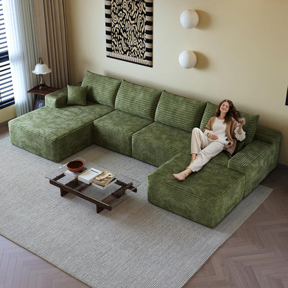 108" Sectional Couches for Living Room Modern Modular Sofa with L-Shape Couchs Upholstered Boneless Couch Deep Seat Sectional Couch with Chaise (Green, Left Facing Chaise+3Seaters+Ottoman)