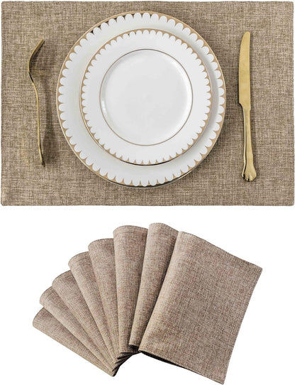 Home Brilliant Linen Placemats Set of 8 Heat Resistant Dining Table Cloth Place Mats Kitchen Table Mats Placemats Table Decor, Natural Linen