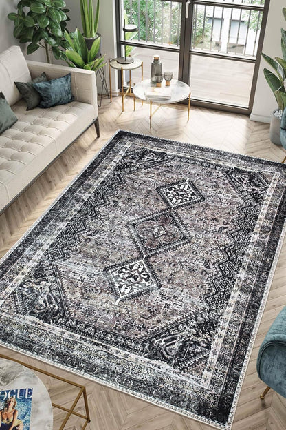 Keen Home Design 5x7 Rug - Machine Washable Area Rug with Non-Slip Backing, Ideal for Living Room, Dining Room, Bedroom - Vintage, Easy Clean, Durable, Low Pile Rug - (5' x 7')