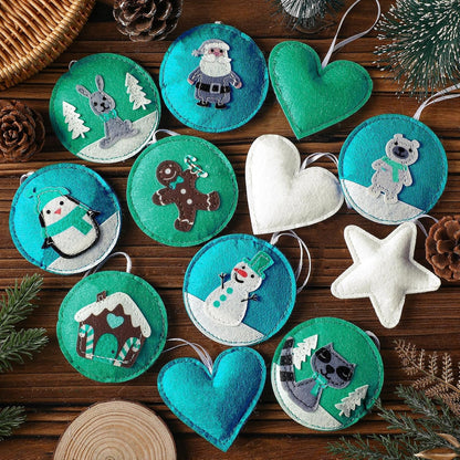 12 Pcs Christmas Felt Ornaments for Tree Santa Claus Snowman Gingerbread 3D White Mint Turquoise Color for Hanging Decoration Felt Craft for Christmas Party Favors Gifts