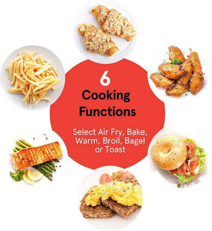 Gourmia GTF7350 6-in-1 Multi-function, Stainless Steel Air Fryer Oven - 6 Cooking Functions - Fry Basket, Oven Rack, Baking Pan & Crumb Tray, Included + Recipe Book