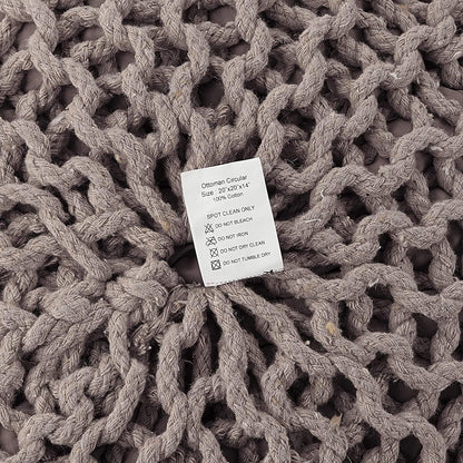 REDEARTH Round Pouf Foot Stool Bean Bag Ottoman - Hand Knitted Boho Pouffe - Home Decor Poof - Stuffed Foot Rest for Living Room - Nursery - Bedroom - Patio (19.5"x19.5"x14") - Taupe