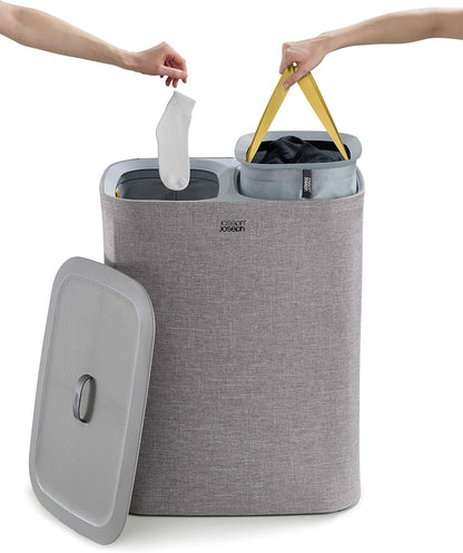 Joseph Joseph Tota 90 liter/23.8 gallon Laundry Hamper Separation Basket with lid, 2 Removable Washing Bags with Handles - Gray