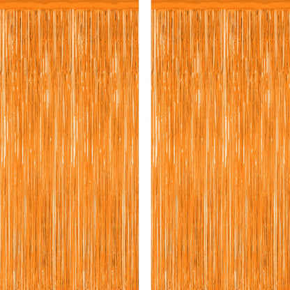 2 Pack Backdrop Curtains, 3.28 FT x 7.05 FT Orange Color Tinsel Backdrop, Metallic Party Streamer Fringe Curtains, Foil Curtains Halloween Decor Birthday Party Supplies