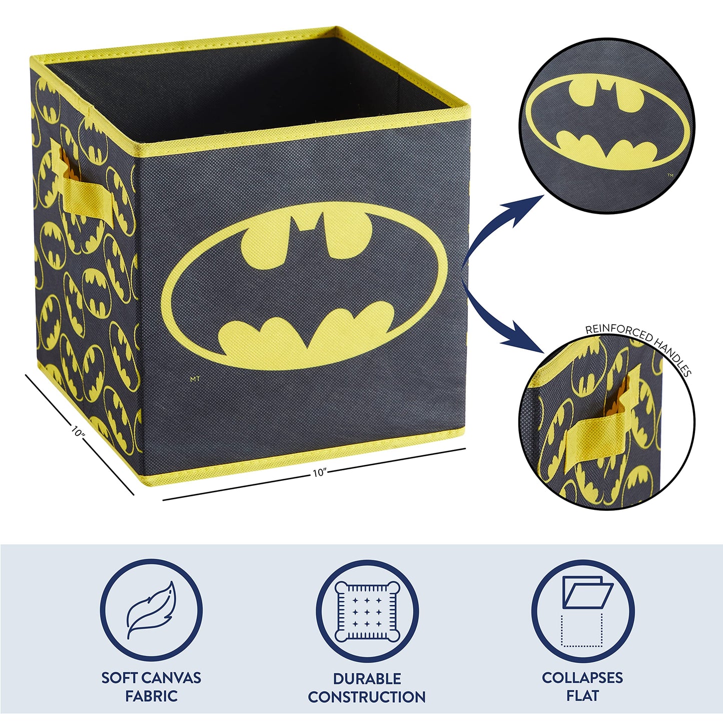 Batman Collapsible Storage Cubes – Set of 2 Foldable Fabric Bins for Kids – Organizer Boxes with