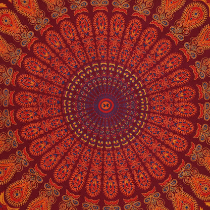 Bless International Handmade Indian hippie Bohemian Psychedelic Peacock Mandala Wall hanging College Dorm Beach Throws Table Cloth Bedding Tapestry (Golden Brown Maroon,