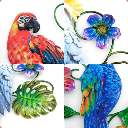 Metal Colorful Parrots Wall Art, 12 Inches Parrot Large Hanging Outside Decoration 3 Pack, Metal Bird Wall Decoration, Decor Outdoor Decorations for Yard, Garden Ornaments Patio Outside Porch Decor