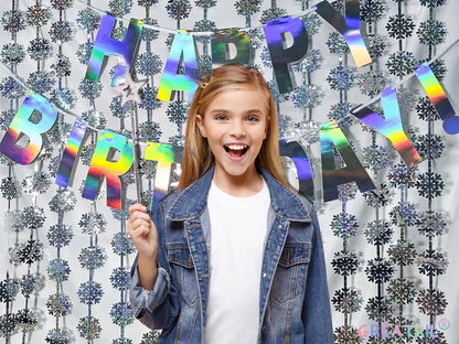 GREATRIL Silver Blue Snowflake Fringe Curtain Winter Onederland Streamers Backdrop with Sparkling Snowflake for Christmas Birthdays Party Decoration -3.2ft x 6.5ft - 2 Pack