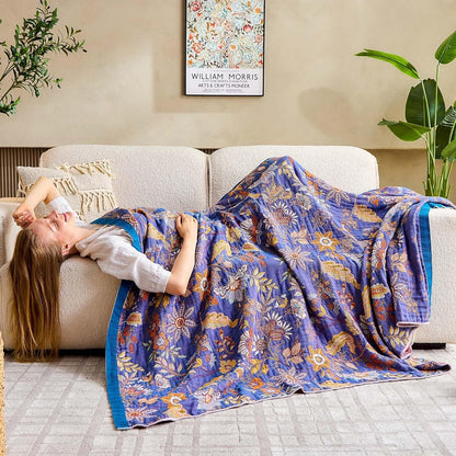 Boho Blanket, 100% Cotton Farmhouse Decorative Throw Blanket, 60"x80" Reversible Bohemian Throw Blanket, Purple All Season Muslin Breathable Woven Blankets Quilt
