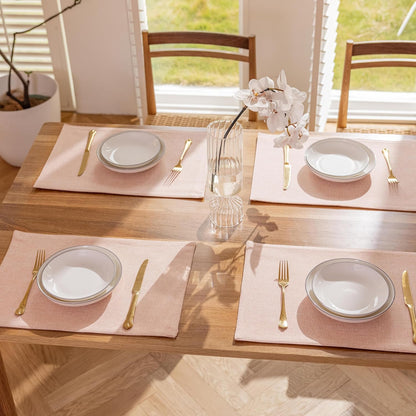 Demetex Pink Placemats Set of 8 Heat Resistant Cloth Place Mats Rectangle Linen Table Placemat for Party Anniversary Wedding, 13x19 inch, Pink