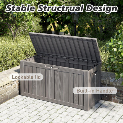 KAMABOKO Deck Box, 75 Gallon Resin Indoor and Outdoor Storage Boxes Waterproof for Garden Tools, Pool Accessories Storage Bench, Patio Furniture and Cushions with Lockable Lid, Grey