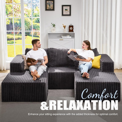 Hobestluk Modular Sectional Sofa Memory Foam Couch Oversized Sectional Sofa 3-Seater with Chaises Cloud Couch with Removable Cover U Shaped Sofa for Living Room (Strip Grey, U Shape)