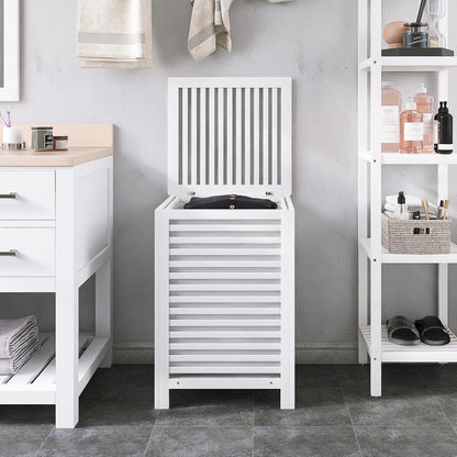 SMIBUY Double Laundry Hamper with Lid, 120L Bamboo Laundry Basket with Removable Liner Bag, 2-Section Clothes Divider Laundry Sorter for Laundry Room, Bathroom, Bedroom (White)