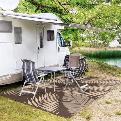 GENIMO Outdoor Rug 8' x 10' Waterproof for Patios Clearance, Reversible Outdoor Plastic Straw Camping Rug Carpet, Large Area Rugs Mats for RV, Camper, Deck, Balcony, Porch, Beach, Picnic, Coffee&Beige