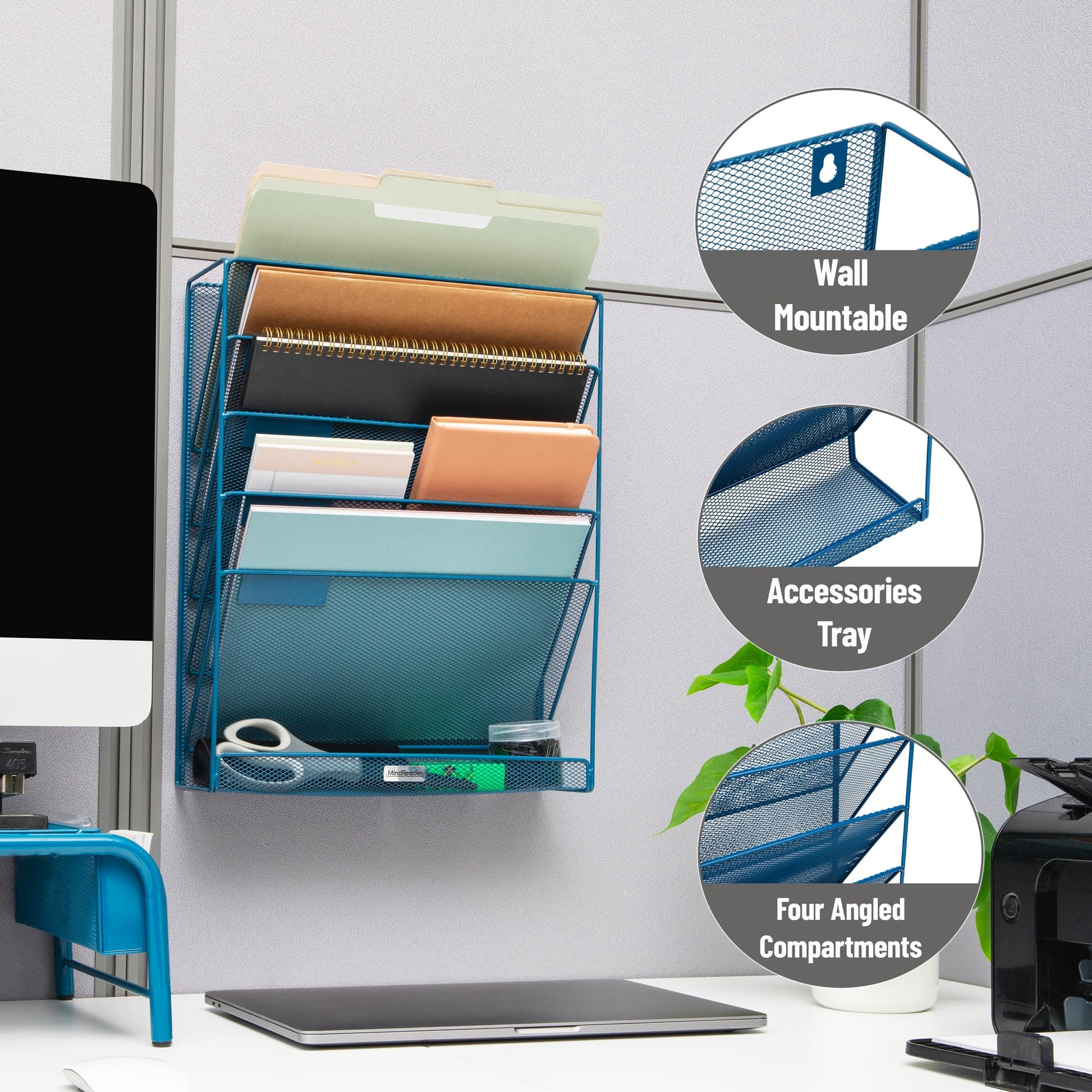Mind Reader 5-Pocket Vertical File Storage, Desktop Organizer, Wall Mount, Office, Metal Mesh