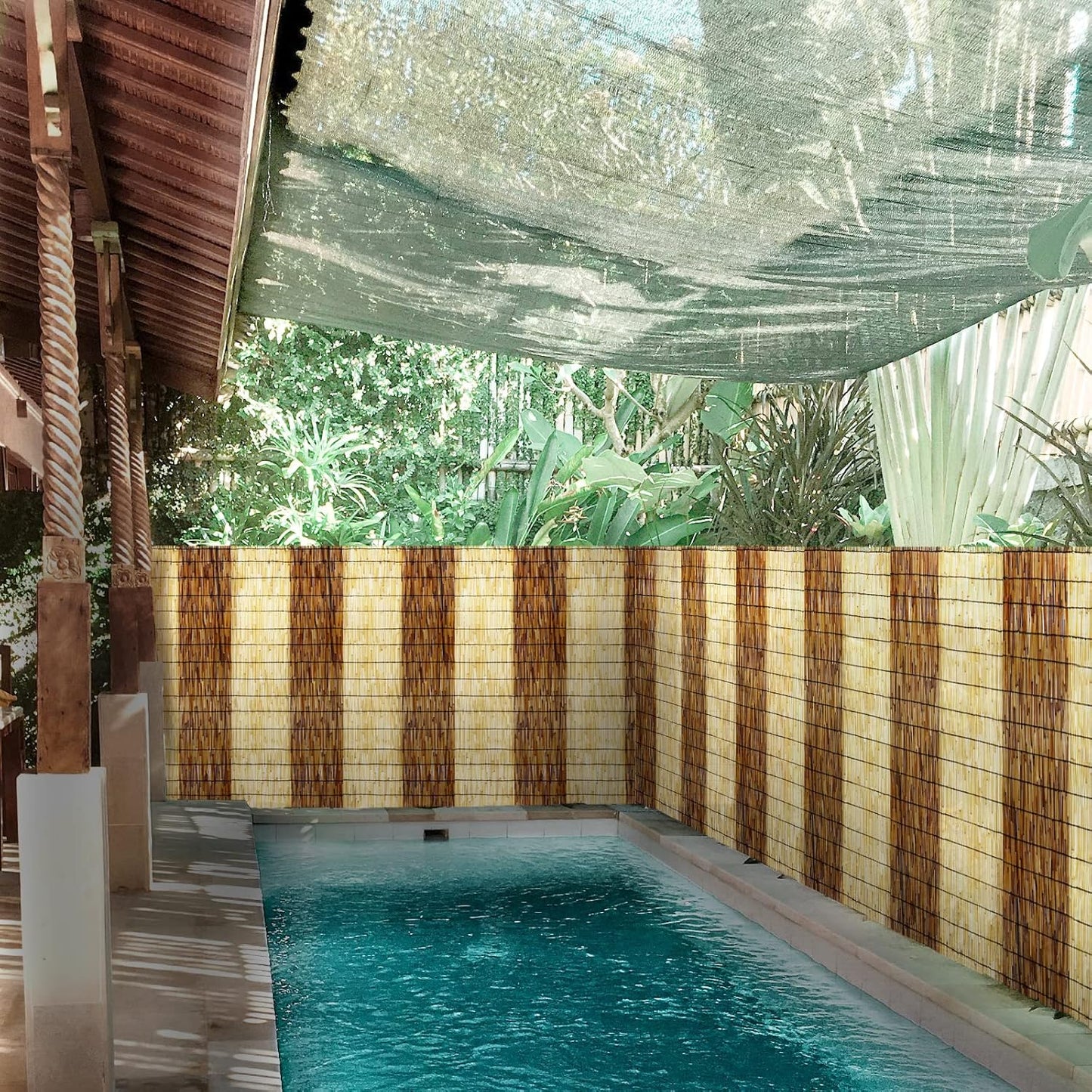 ZNCMRR Natural Reed Fencing Rolls,5.5FT X 16.4FT Balcony Screen Curtain Fence Covering Privacy Screen Fencing for Outdoor Backyard Patio（Stripy）