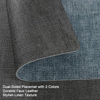 Myir JUN Dual Sided Faux Leather Placemats Set of 4 - Indoor/Outdoor Square Non-Slip Washable Table Mats (Gray Light Blue, Set of 4)