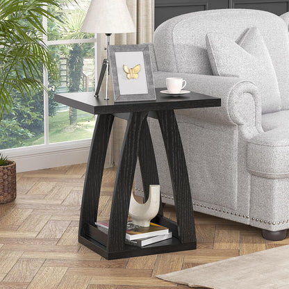 End Tables Living Room, Side Table Beside Sofa, Nightstand for Bedroom, Couch Side Table with Shelf, Modern End Table for Living Room, Black End Table