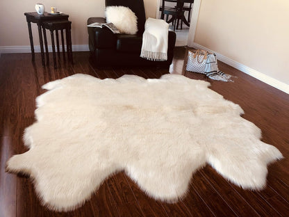 LAMBZY Faux Sheepskin Hypoallergenic Free Shape Silky Shag Rug, Luxury Shaggy Silky Plush Carpet for Bedrooms Rugs Living Kids Room Sofa Floor Rugs (Sexto 6 Pelts 6'x6', 180x180 cm,White)